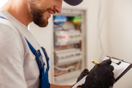 man checking a check list